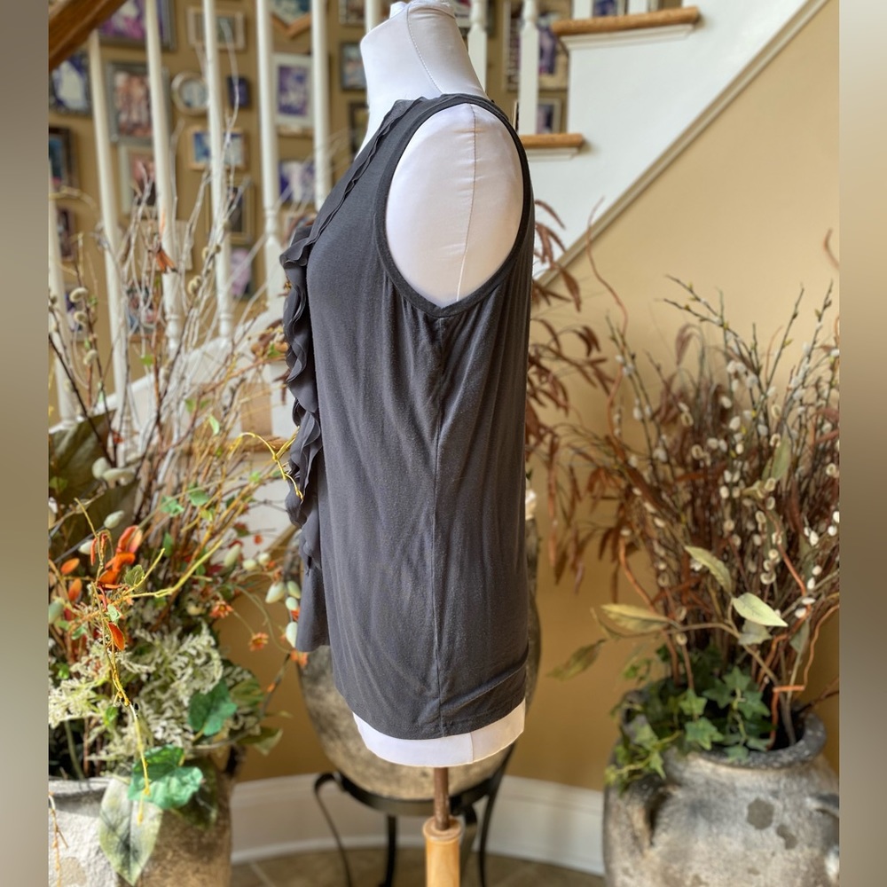 Ann Taylor Large Gray Ruffle Front Sleeveless Blouse - Picture 2 of 5
